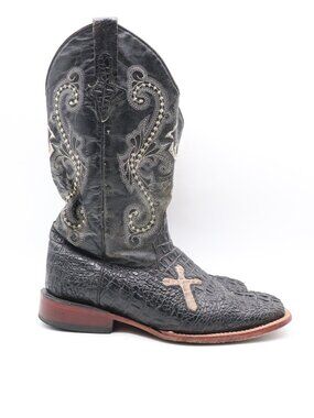 FERRINI Caiman Croc Print Men's Size 10.5 D Square Toe Black Boots Embroidered